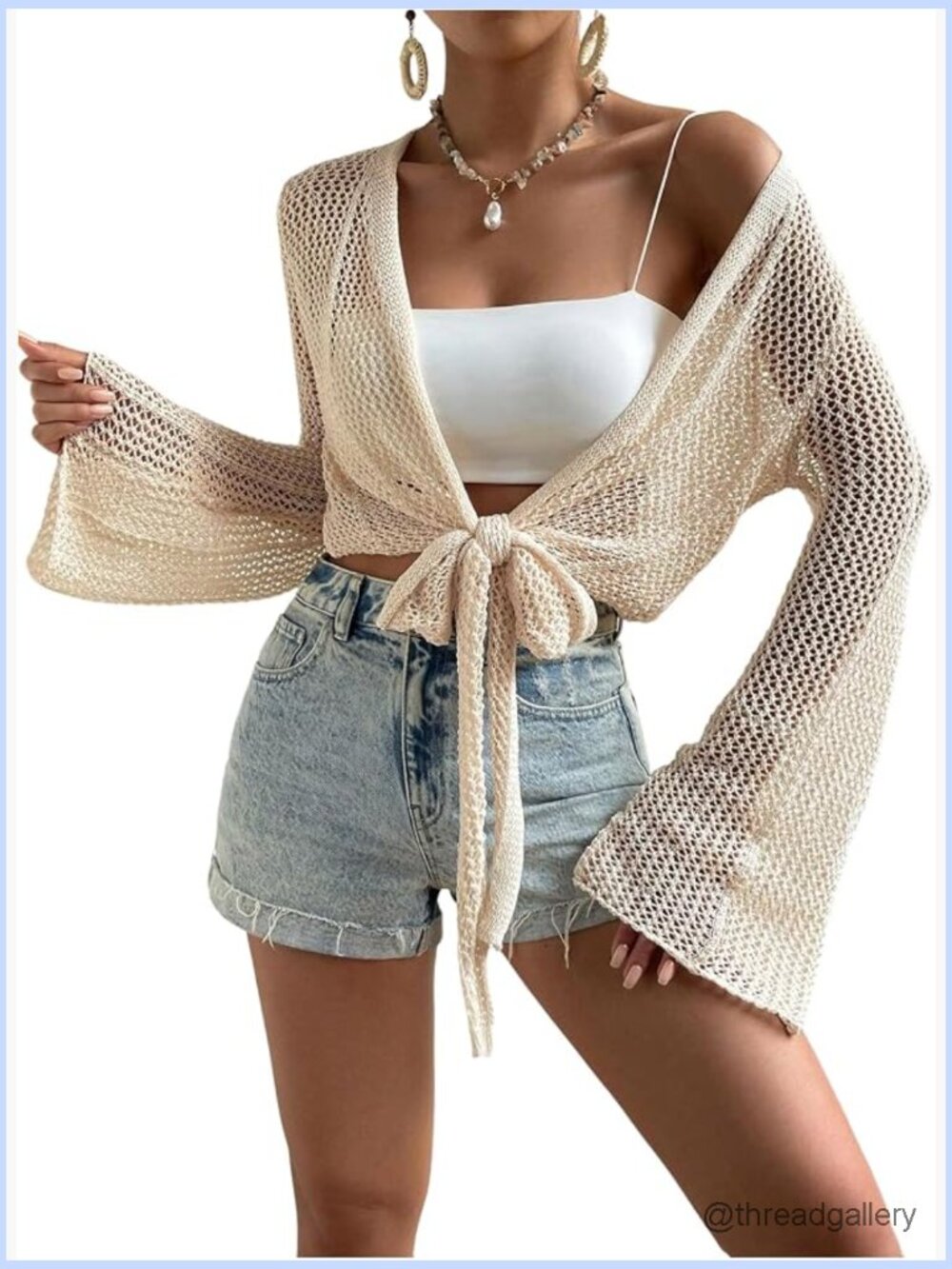 Women's Hollow Out Crochet Knot Front Crop Cardigan